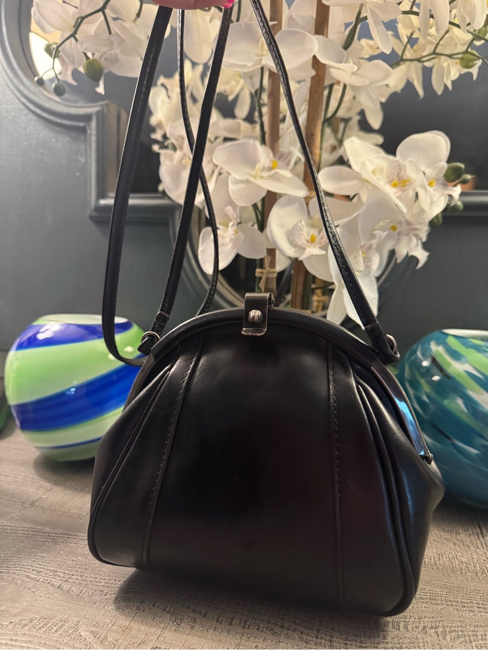 Patricia Nash Portafina Frame Black Leather Crossbody Like NEW Condition